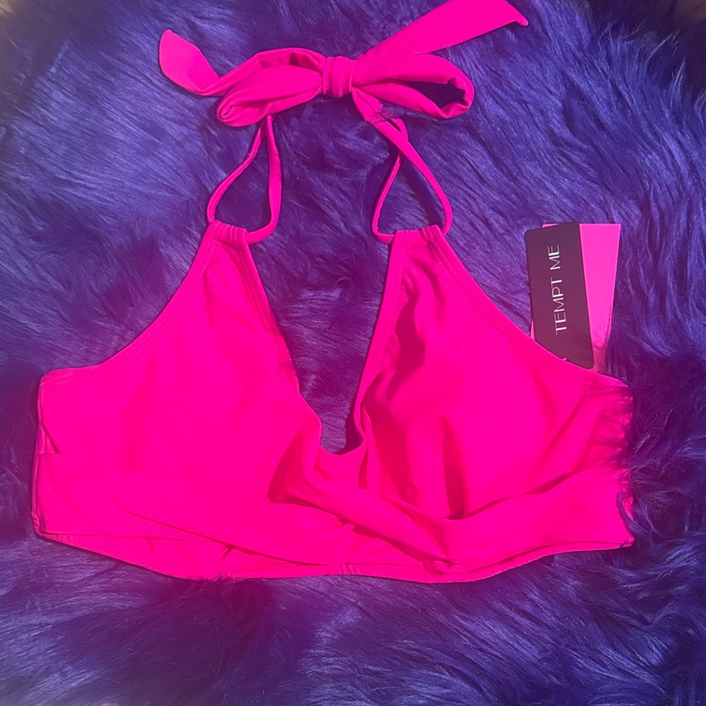TEMPT ME* HOT-NEON PiNK💗Halter Bikini TOP*-Size-SMALL-SUMMER,CRUiSE,BEACH!